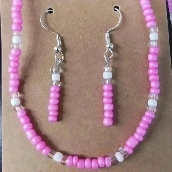 Handmade Beaded Necklace and Earrings Set - Picture 1 of 4